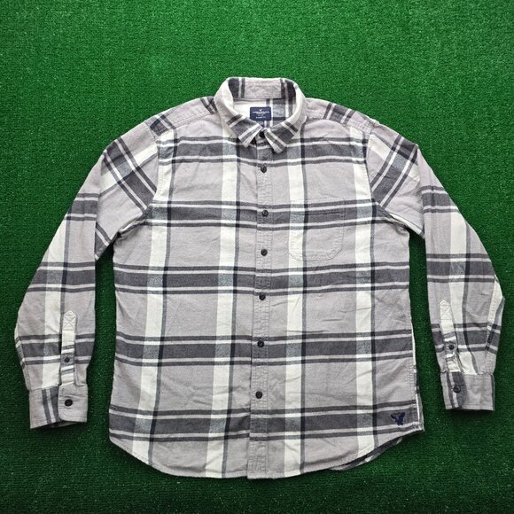 American Eagle Flannel Shirt Mens XL Gray Plaid Button Up Long Sleeve Outdoors - Picture 1 of 9